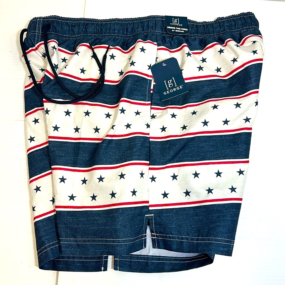 George Patriotic Red Blue White Swim Trunks LG 36-38 NWT - Picture 6 of 8